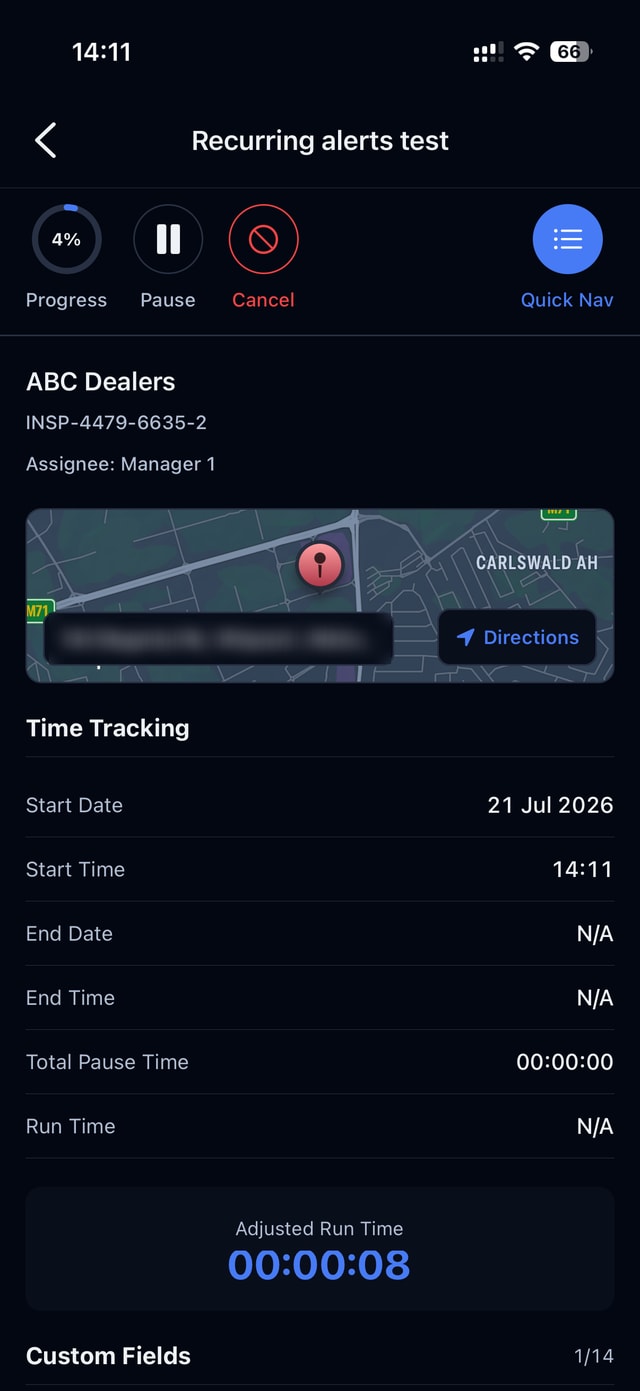 PremInspect mobile app showing an inspection in progress