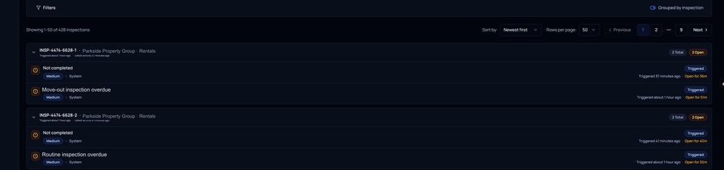 The PremInspect alerts dashboard